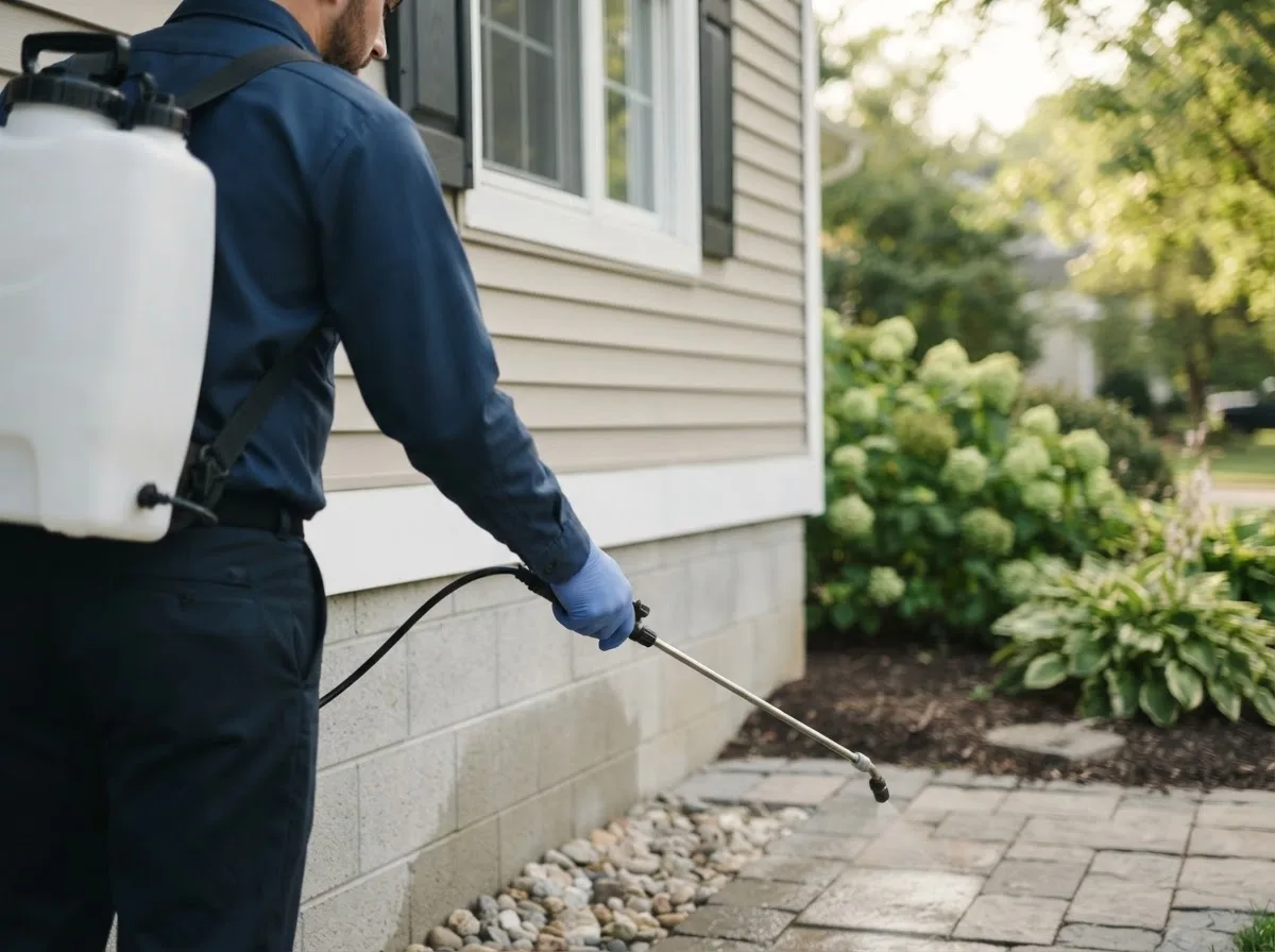 Pest control technician inspecting a home in New Buffalo, MI